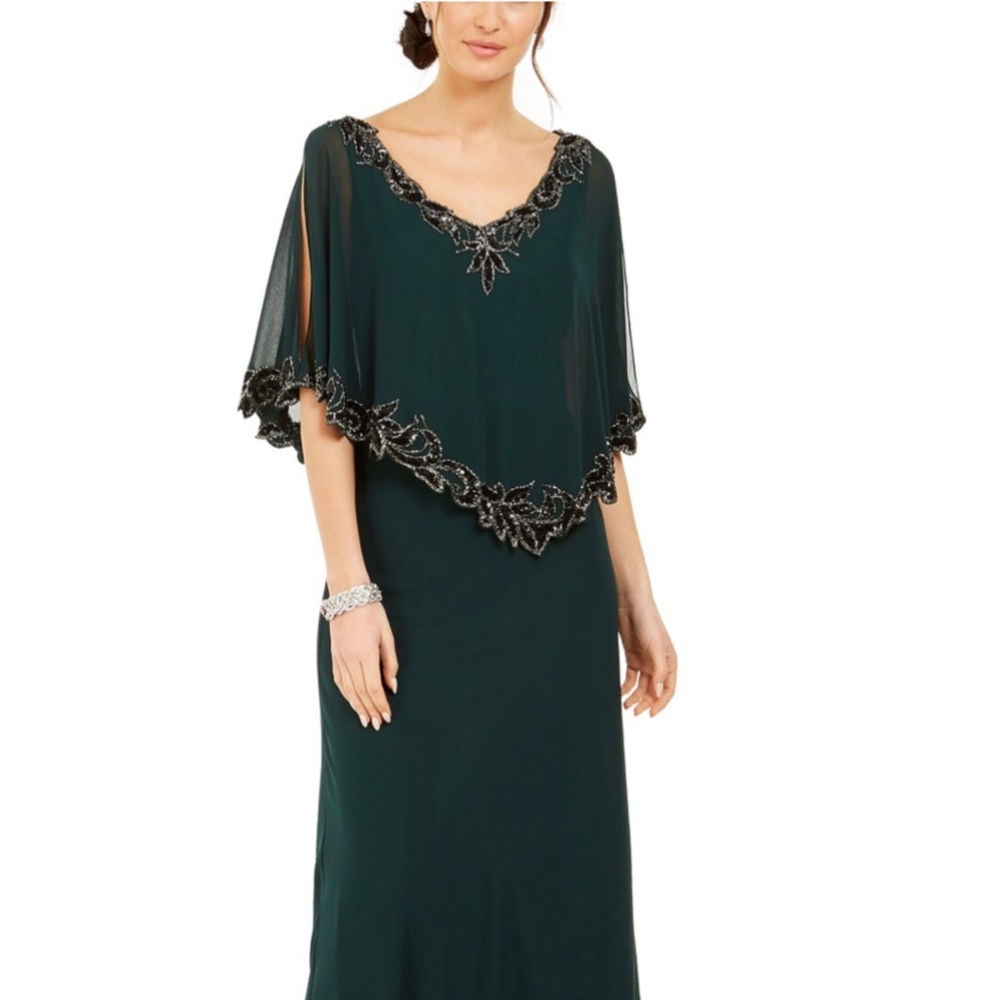 Jkara beaded caplet dress   Hunter Green